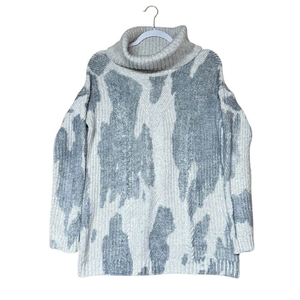 Anthropologie Sz S Animal Print Chunky Turtleneck Sweater Cozycore Winter Knit